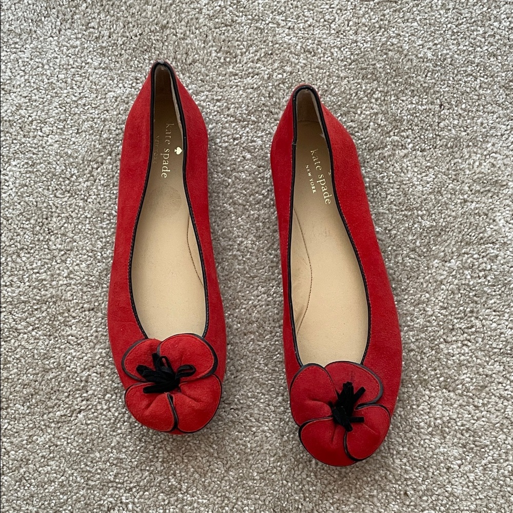 Kate Spade Red Flats with Floral Accent